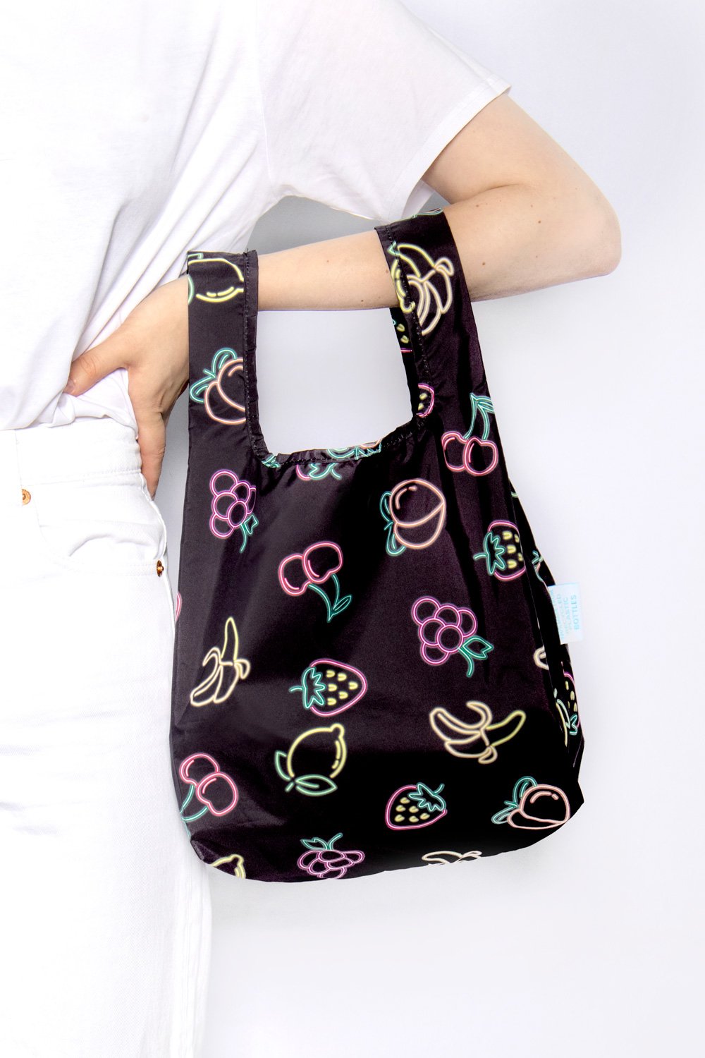 Small Reusable Fun Shopping Bag with neon fruits design