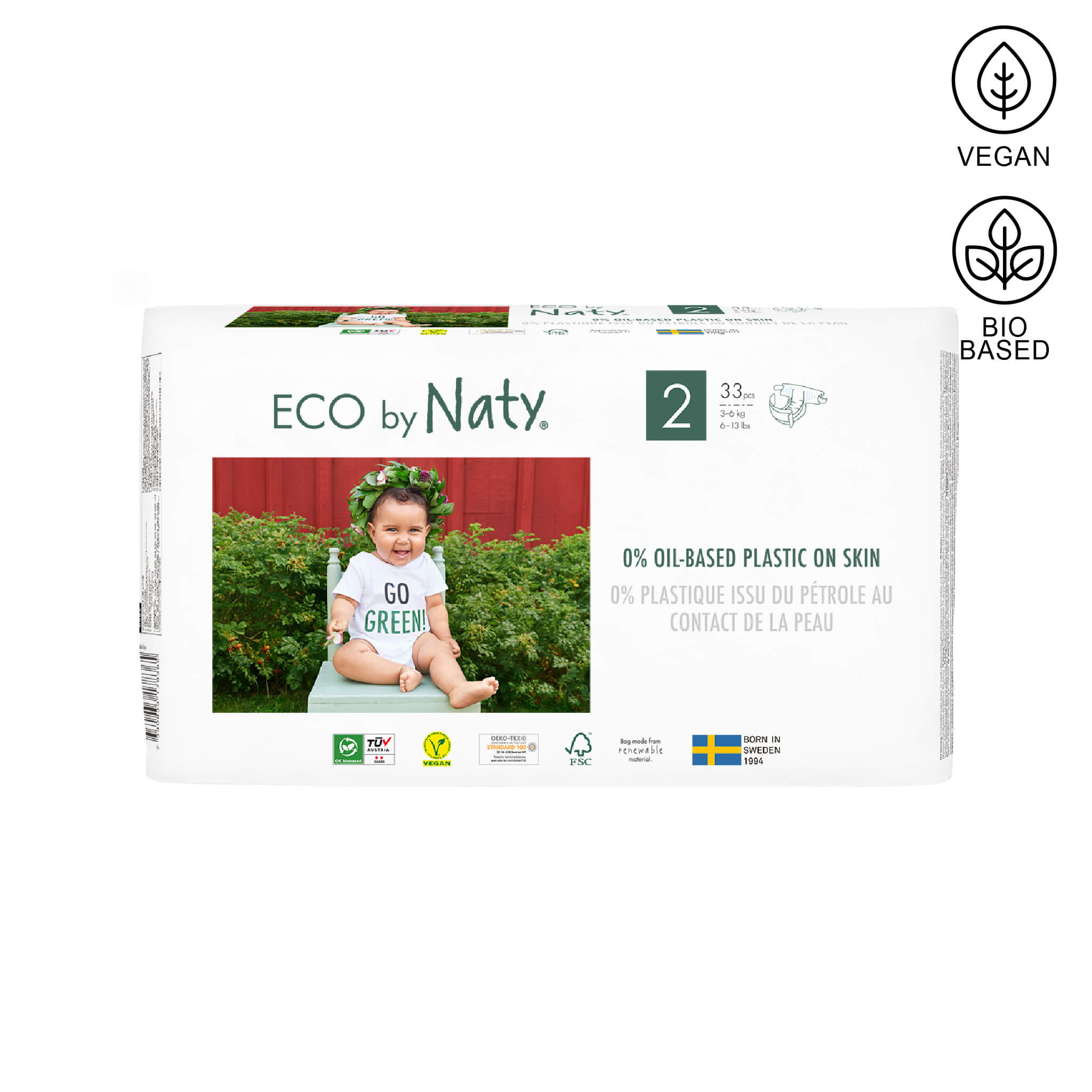 Eco by Naty Size 2 diapers package of 33 units.