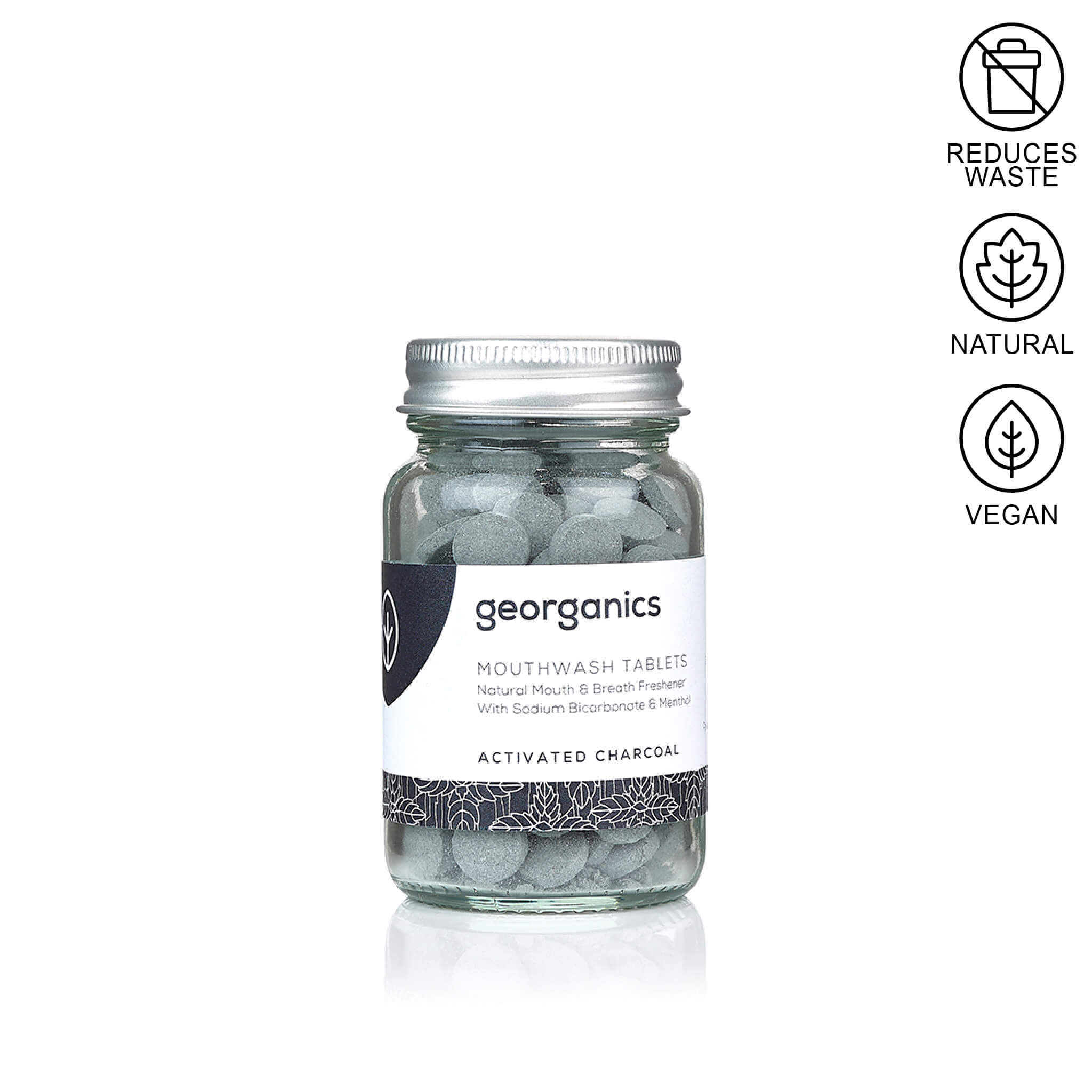 jar of georganics mouthwash tablets flavor activated charcoal