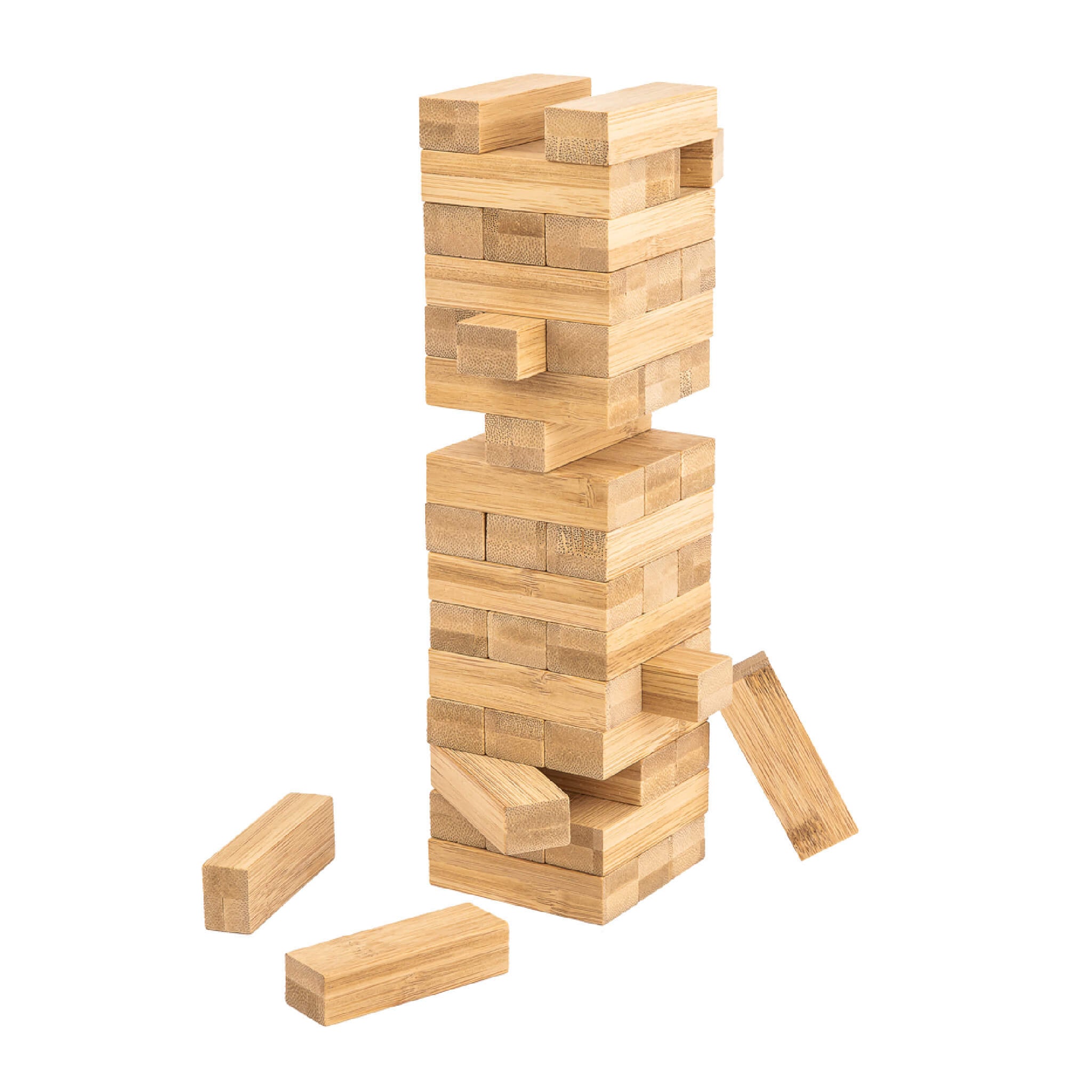 bamboo tower with pieces out from playing