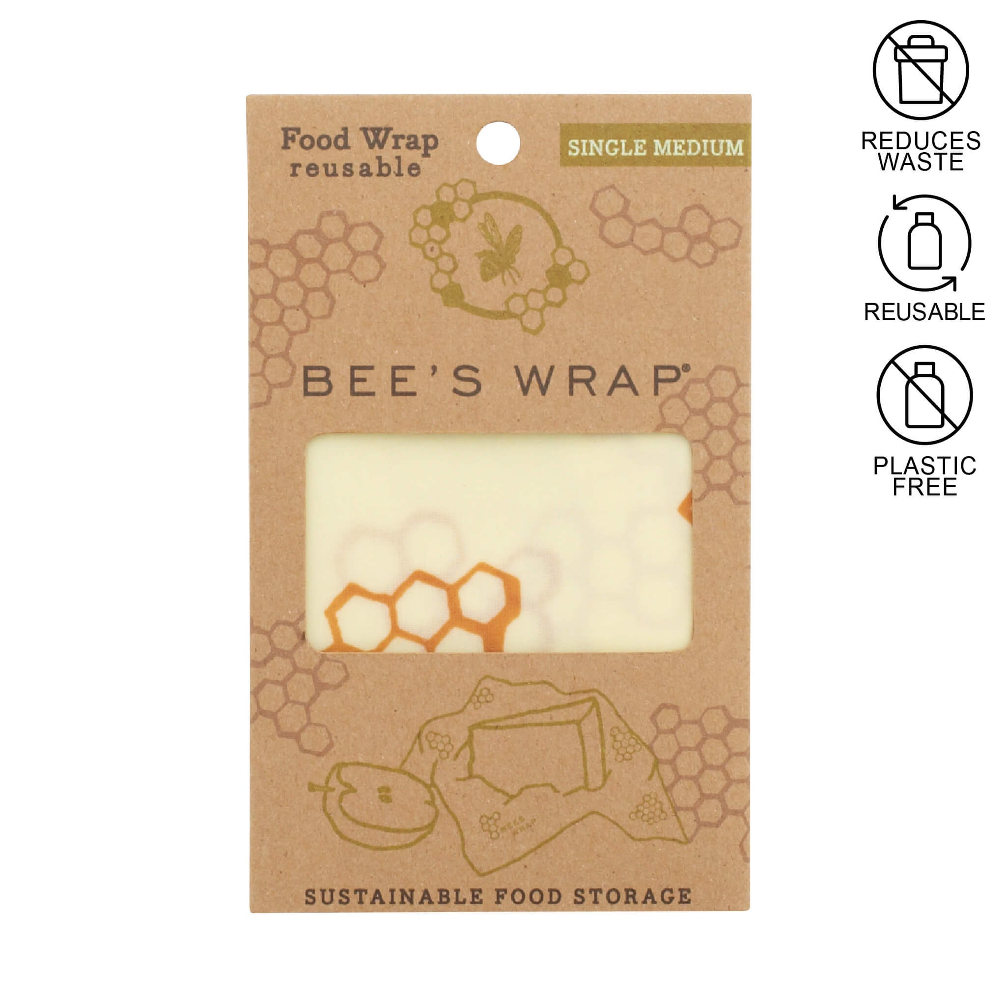 single medium beeswax wrap inside of kraft packaging