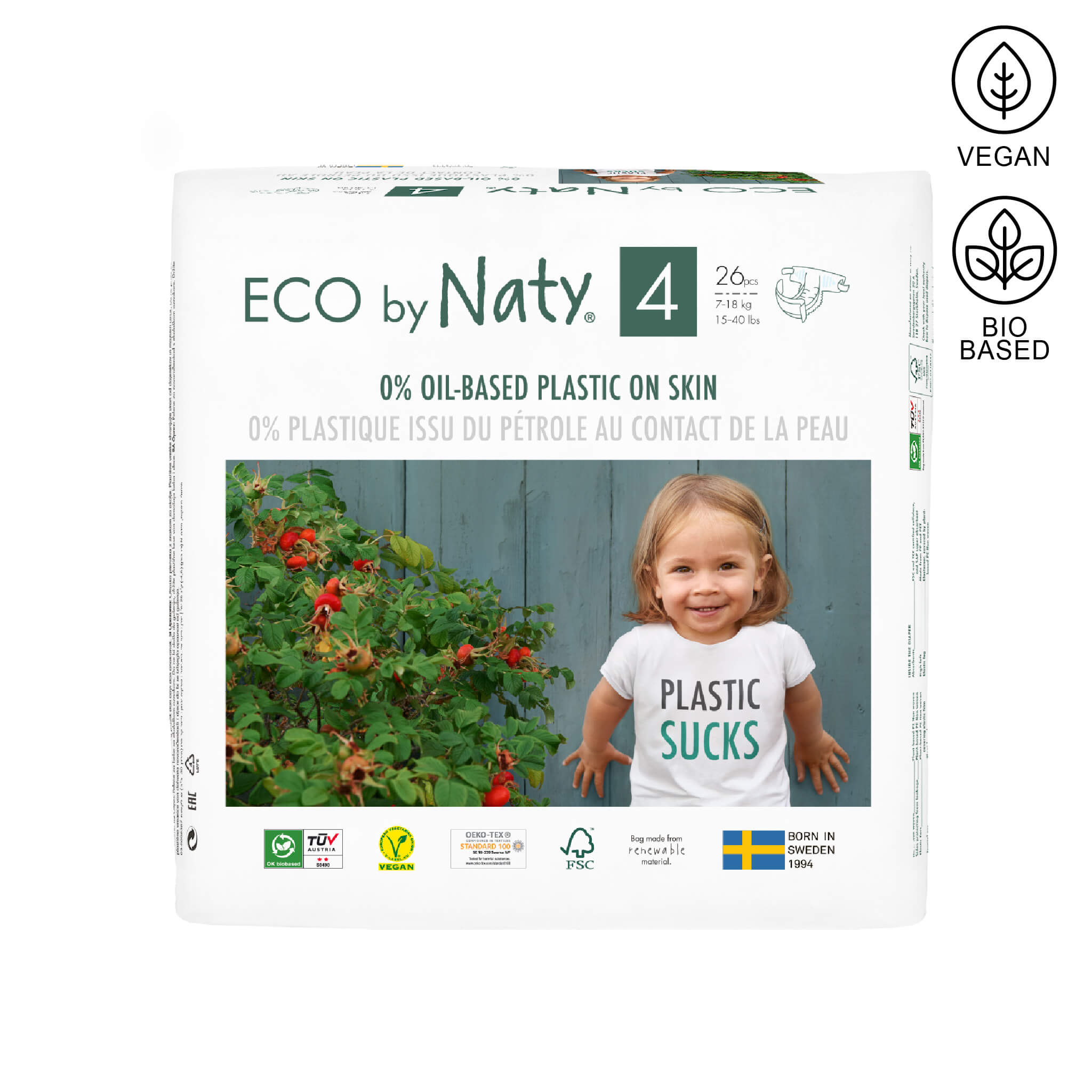 Eco by Naty Size 4 diapers package of 26 units.